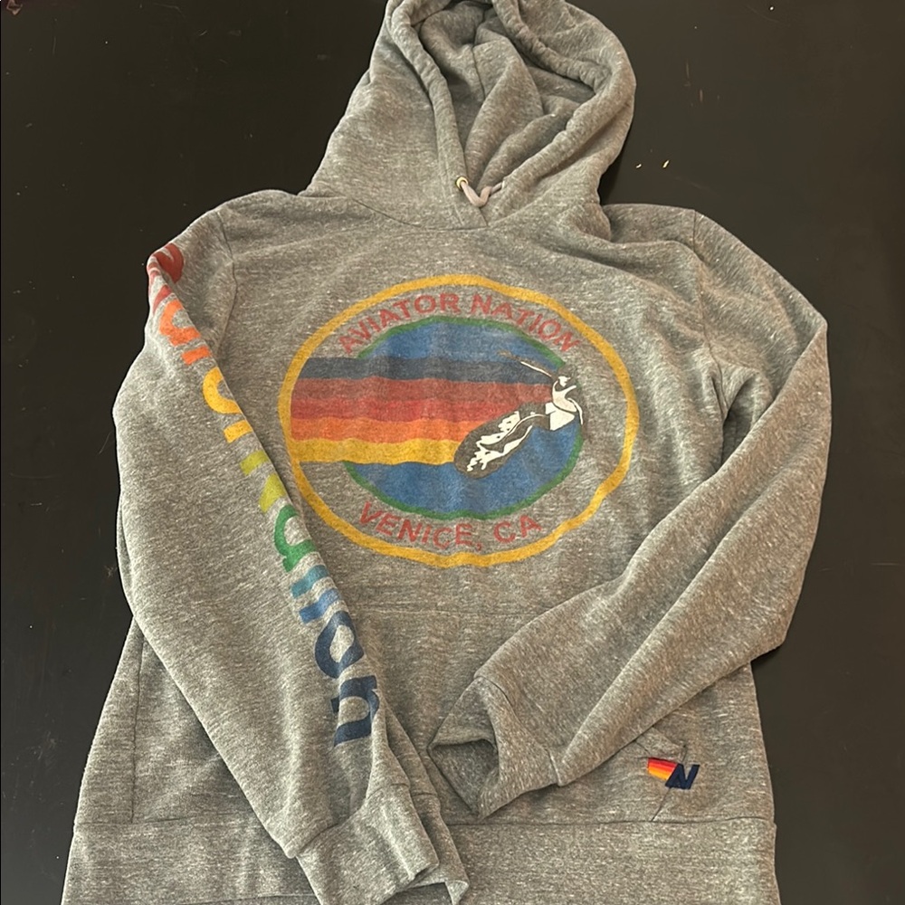 Aviator Nation Gray and Red Sweatshirt with Vibrant Graphic